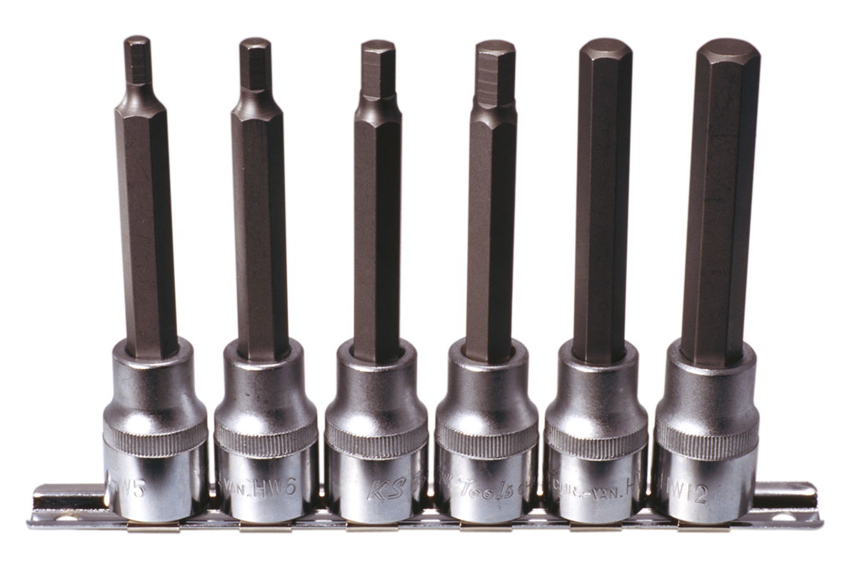 "Rail de 6 douilles tournevis 6 pans, L.110 mm - 1/2"" - 5 à 12 mm """