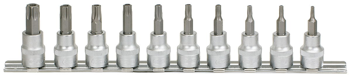 "Rail de 10 douilles tournevis ULTIMATE® TORX® percé 3/8"", T10 à T55"""