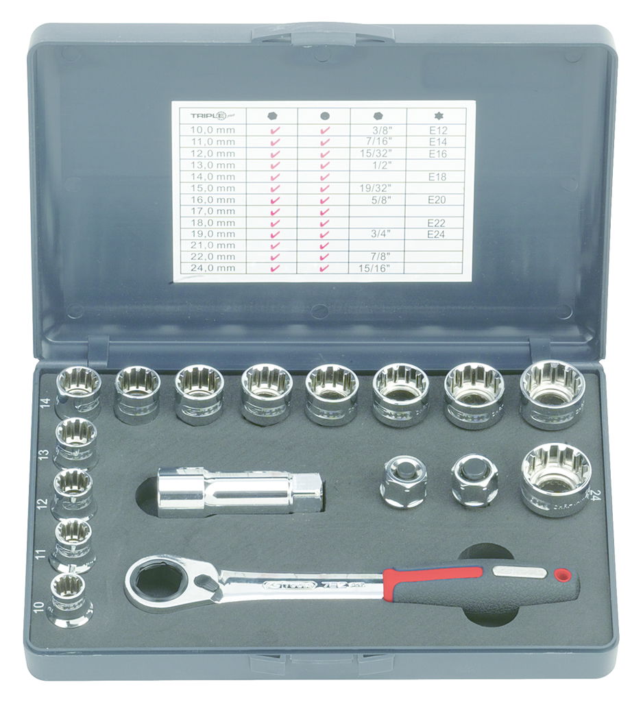 Coffret de douilles traversantes 3/8'' - 1/2''