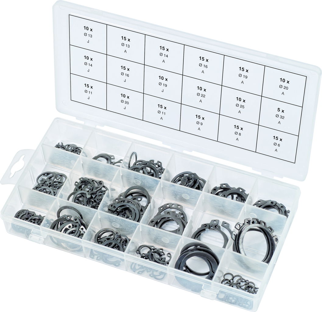 Assortiment de circlips internes et externes, 225 pcs  