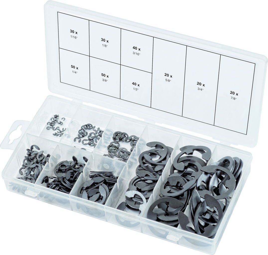 Assortiment de circlips de type E en pouces, 300 pcs 