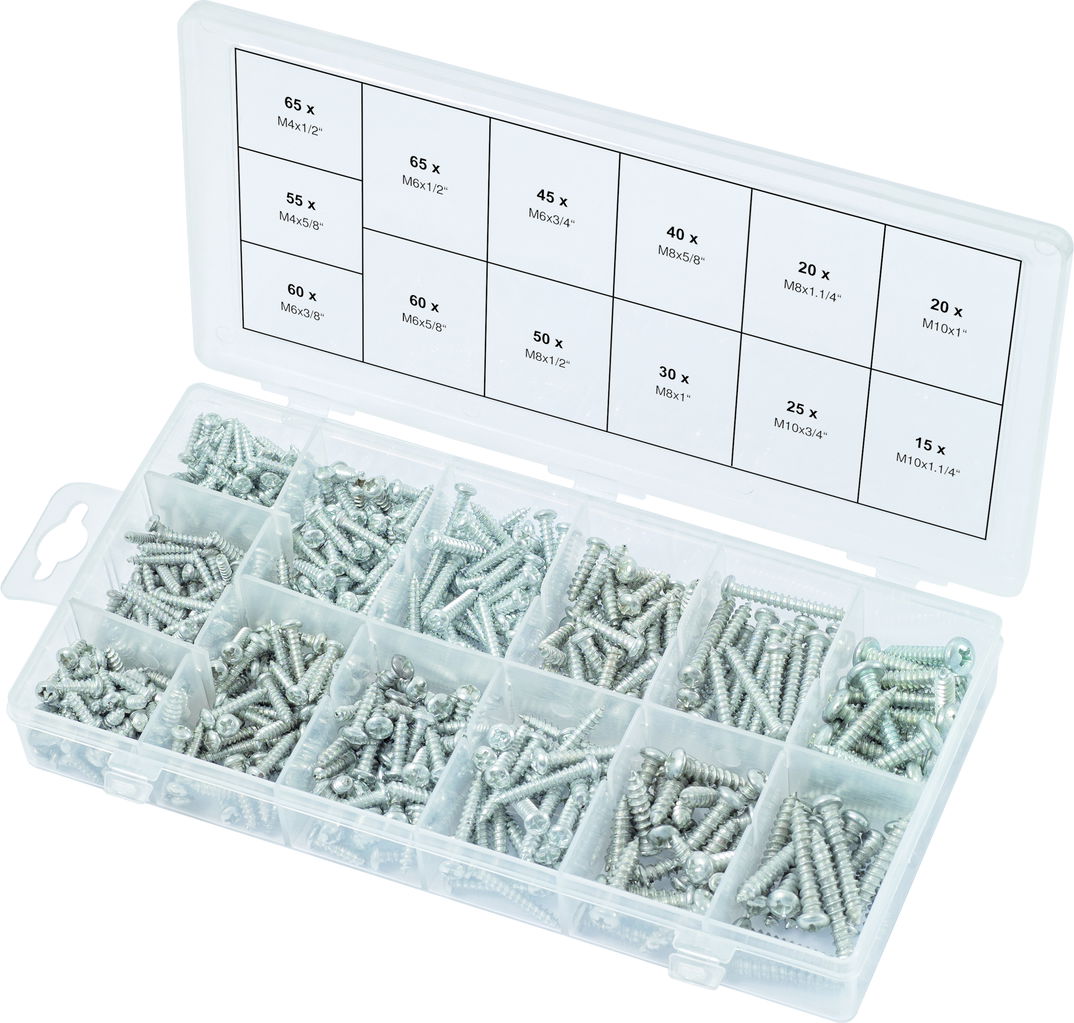 Assortiment de vis auto-taraudeuses à tête ronde, 550 pcs 