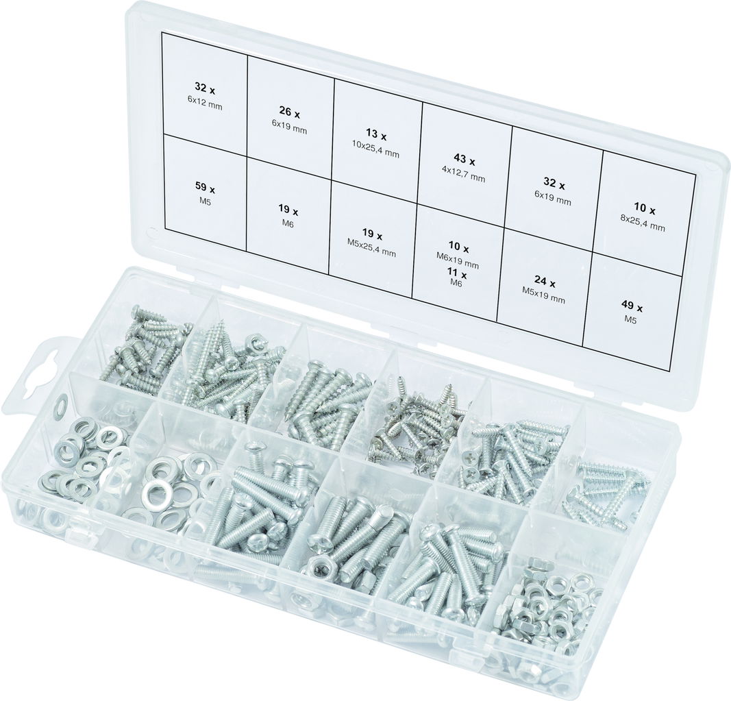 Assortiment de vis pour métal et bois, de rondelles et d'écrous, 347 pcs 