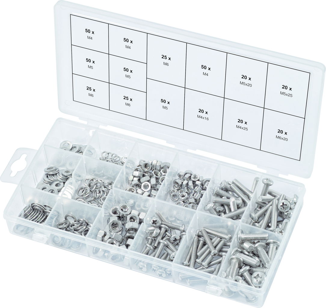 Assortiment de vis, rondelles et écrous en inox, 475 pcs 